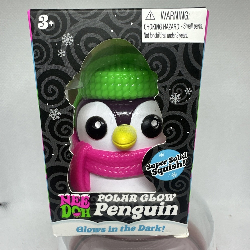Needoh Squishmas Polar Penguin Glow In the Dark Schylling Green Hat Pink Scarf